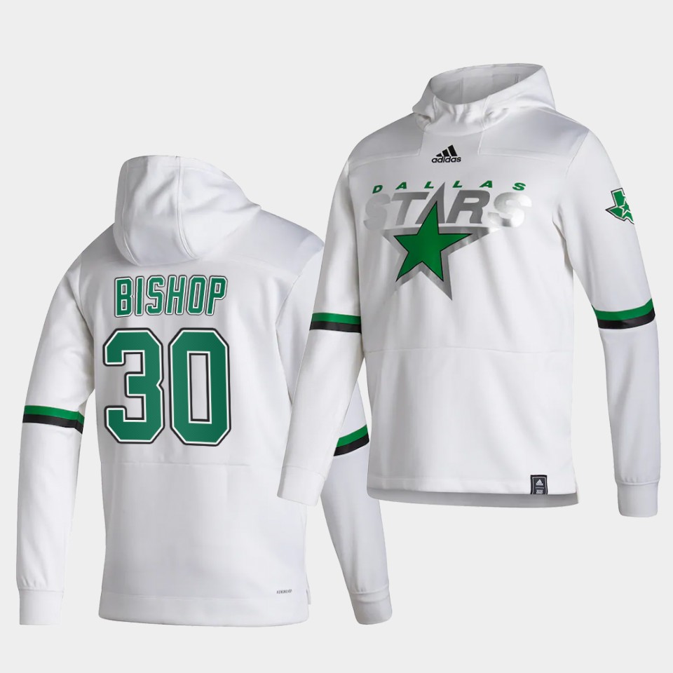 Men Dallas Stars #30 Bishop White NHL 2021 Adidas Pullover Hoodie Jersey